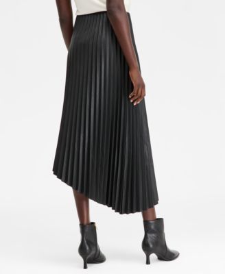 Women's Pleated Faux-Leather Asymmetrical Skirt, Macy's Exclusive