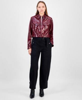 Women's Faux-Leather Cropped Jacket