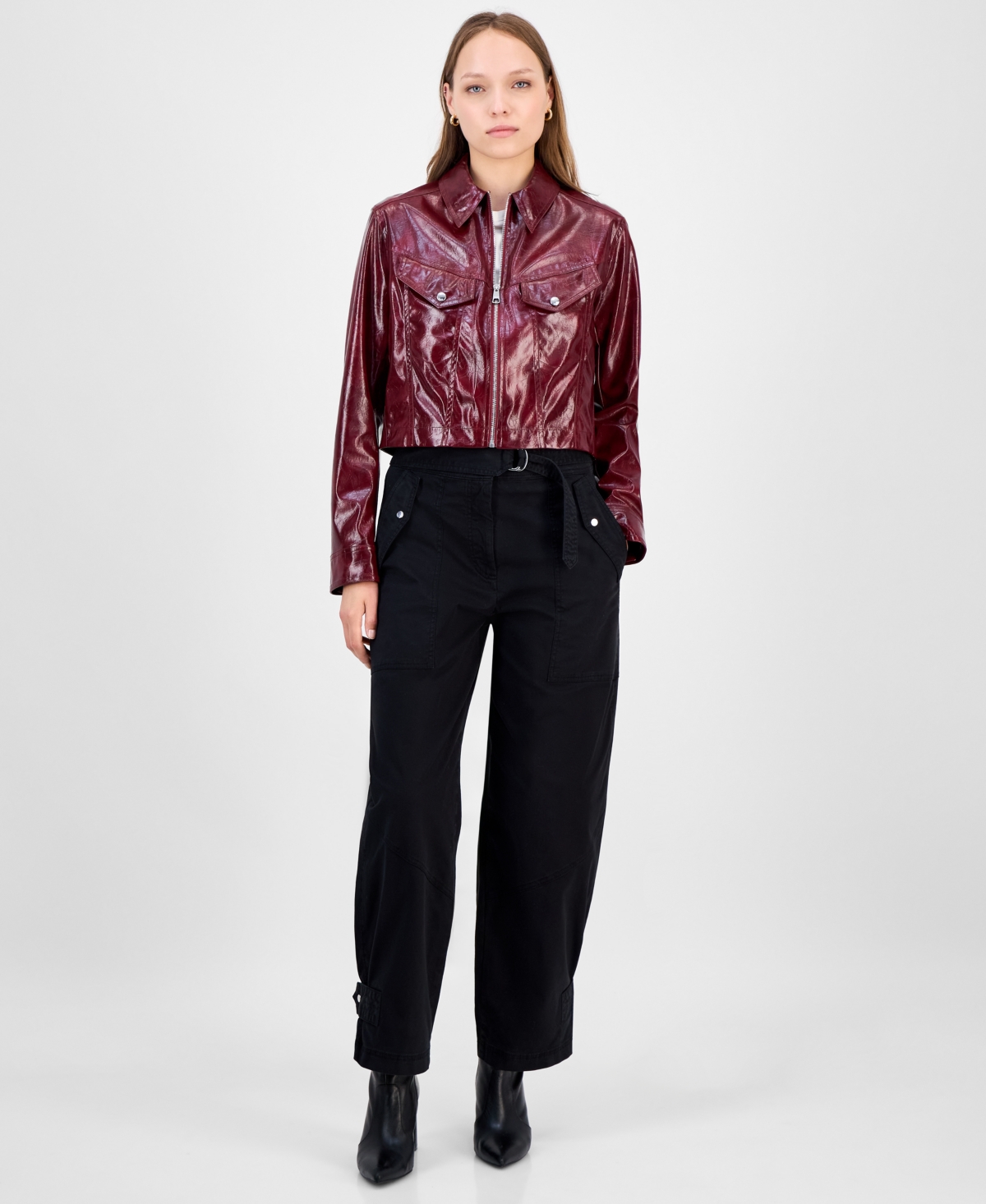 Hugo Boss Women's Faux-leather Cropped Jacket In Red