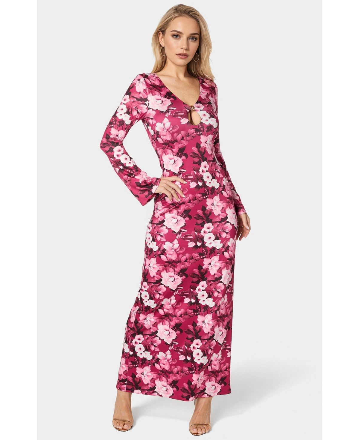 Women's Long Sleeve Keyhole Maxi Dress - Merlot