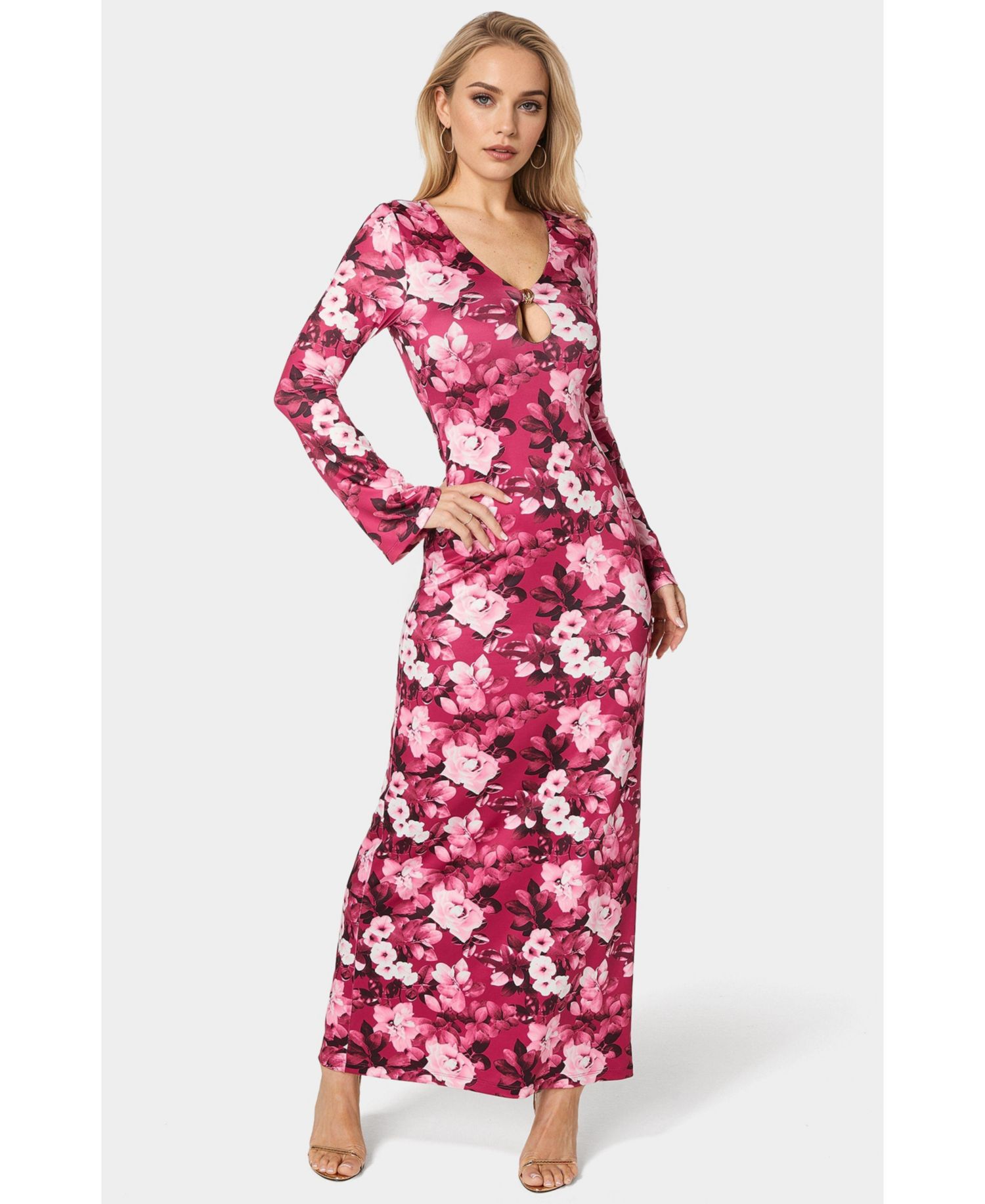 Women's Long Sleeve Keyhole Maxi Dress