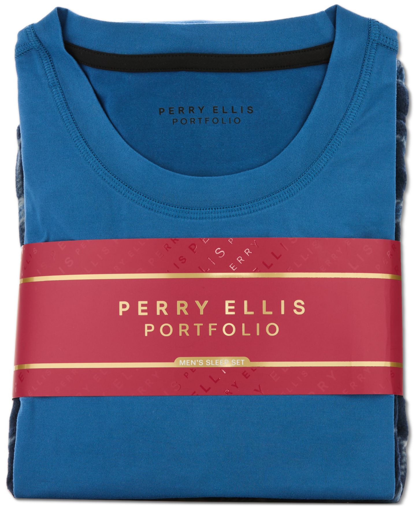 Мужской пижамный комплект Perry Ellis Portfolio: рубашка и клетчатые штаны, цвет: Синий / Тёмно-синий — фото 5
