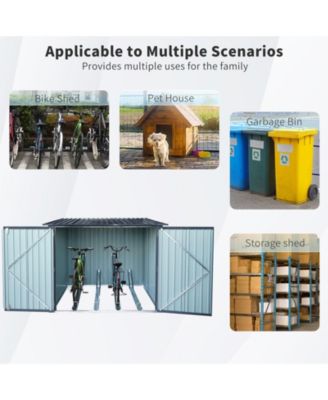 Steel Outdoor Storage Shed For Bicycle with Slope Roof and 4 Bike Tracks