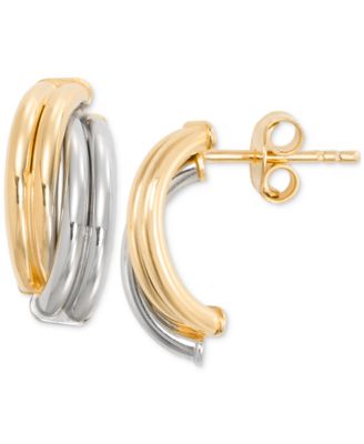 Polished Ridged Crossover Half Hoop Earrings in 10k Two-Tone Gold