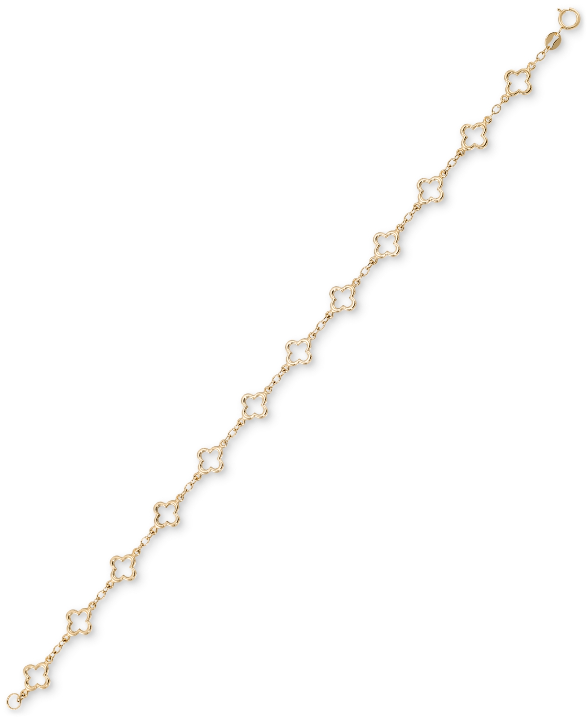 Macy's Polished Openwork Clover Link Chain Bracelet In 10k Gold In Yellow