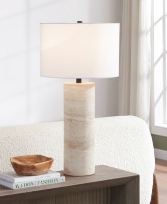 Corbett 29" Metal Natural Travertine Stone Table Lamp with Fabric Shade