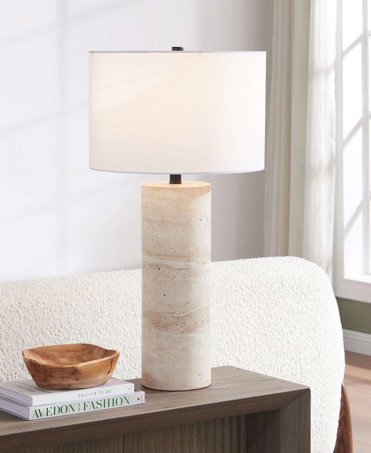 Hudson & Canal Corbett 29" Metal Natural Travertine Stone Table Lamp With Fabric Shade