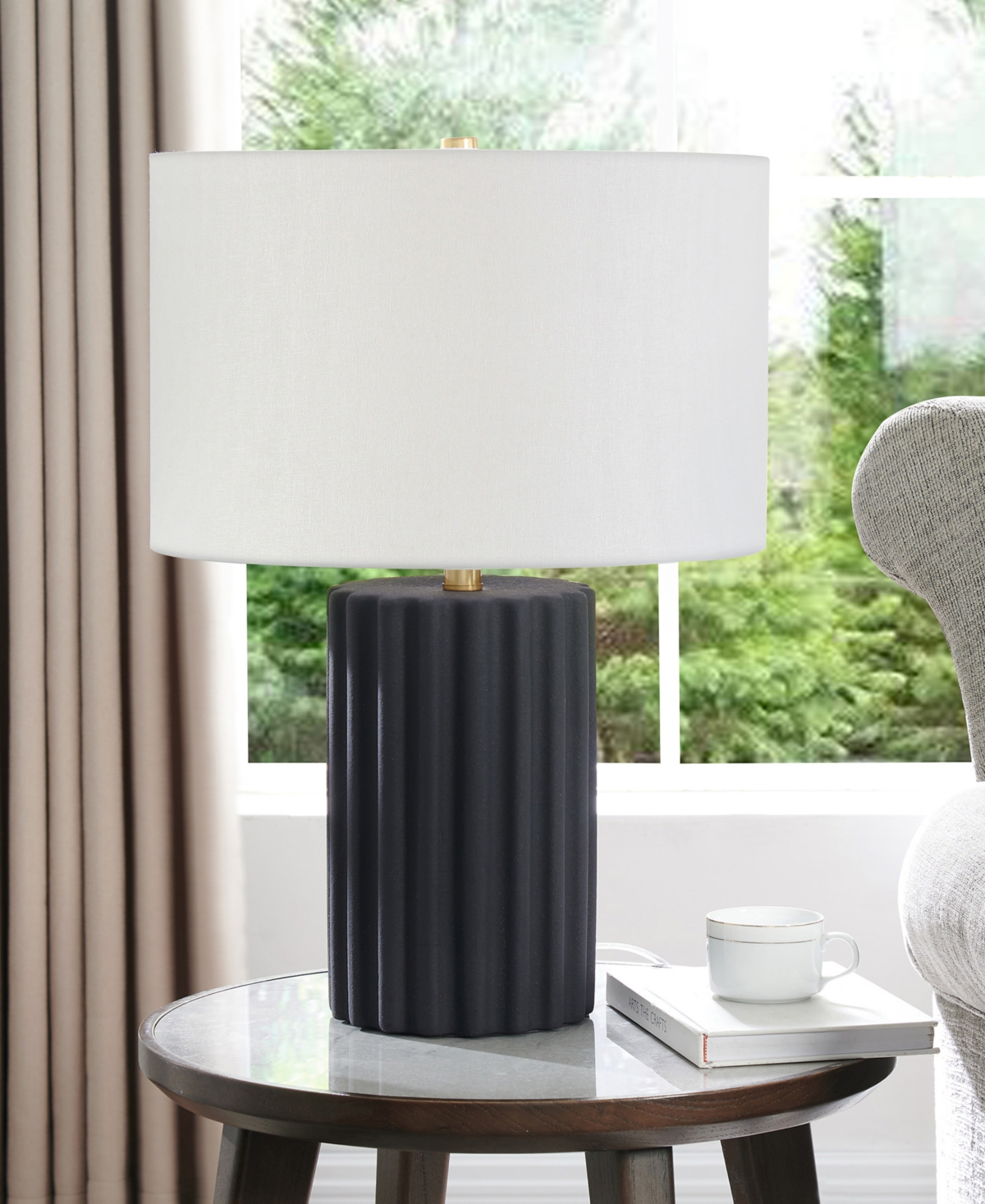 Hudson & Canal Seren 23" Ceramic Table Lamp With Fabric Shade In Black
