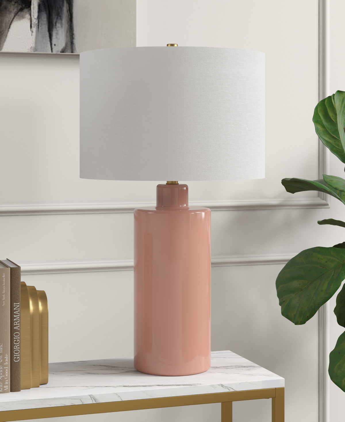 Hudson & Canal Selina 25" Ceramic Table Lamp With Fabric Shade In Pink