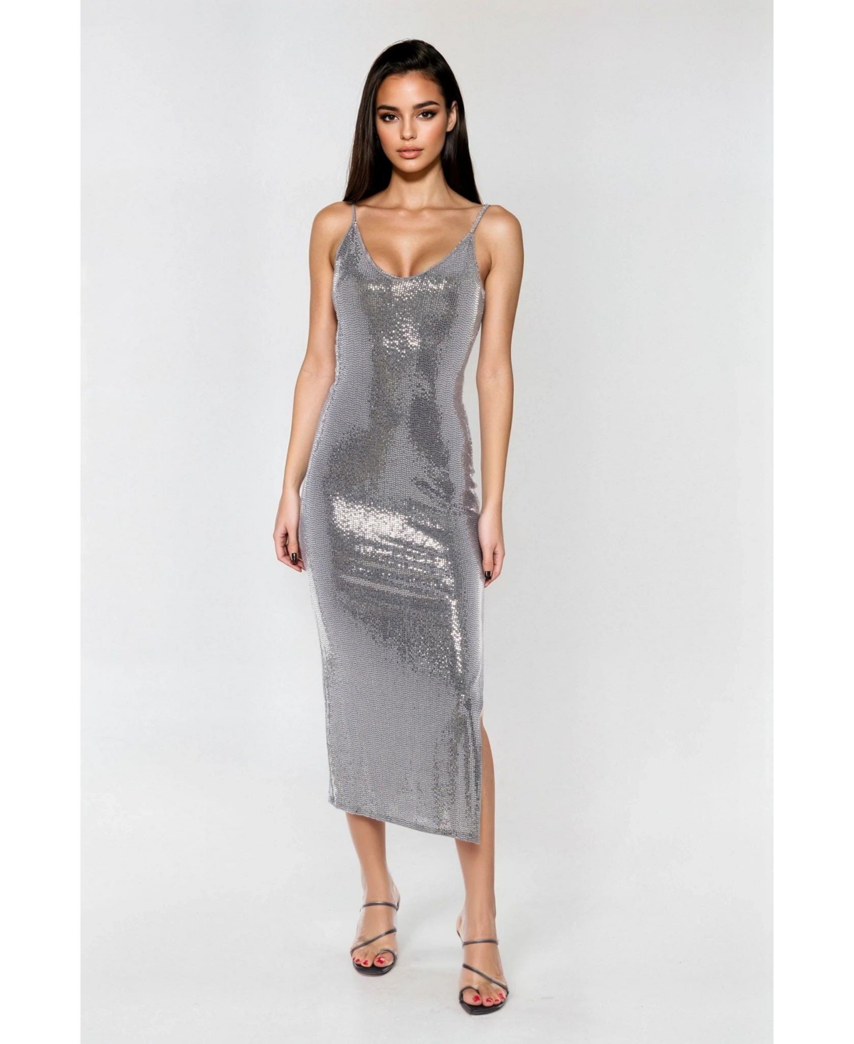 Women's Disco Dot Maxi Tank Bodycon Dress - Pewter