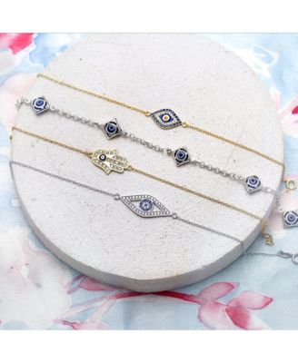 Turkish Navy Spiritual Protection Amulet Evil Eye Blue Evil Eye Charm Link Bracelet Sterling Silver 7.5 Inch