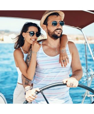 Stackable Navy Lapis Lazuli Stretch Bracelet with Nautical Anchor Design