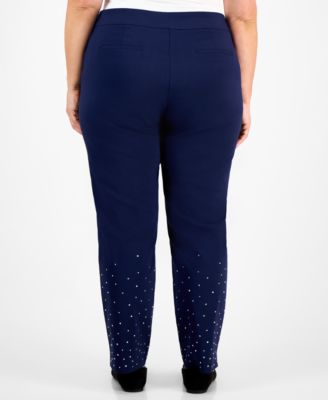Rhinestone Pearl Embellished Pull-On Cambridge Pants