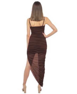 Juniors' Embellished Sleeveless Asymmetrical Bodycon Long Dress