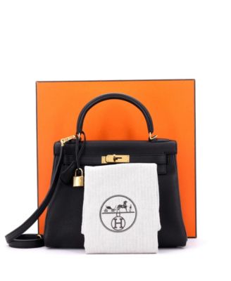 Pre-Owned Hermes Kelly 28 Handbag Black Togo with Gold Hardware