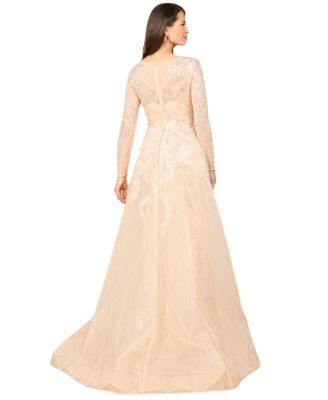 Women's Long Sleeve Gown with Overskirt & High Neck