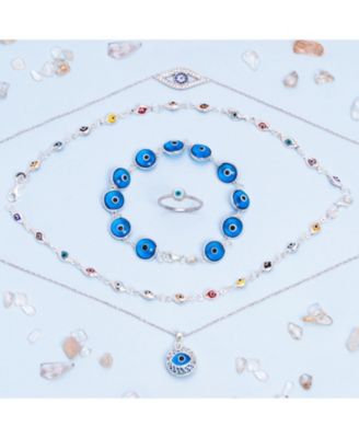 Turkish Blue Evil Eye Pendant Necklace with Pave CZ in Sterling Silver