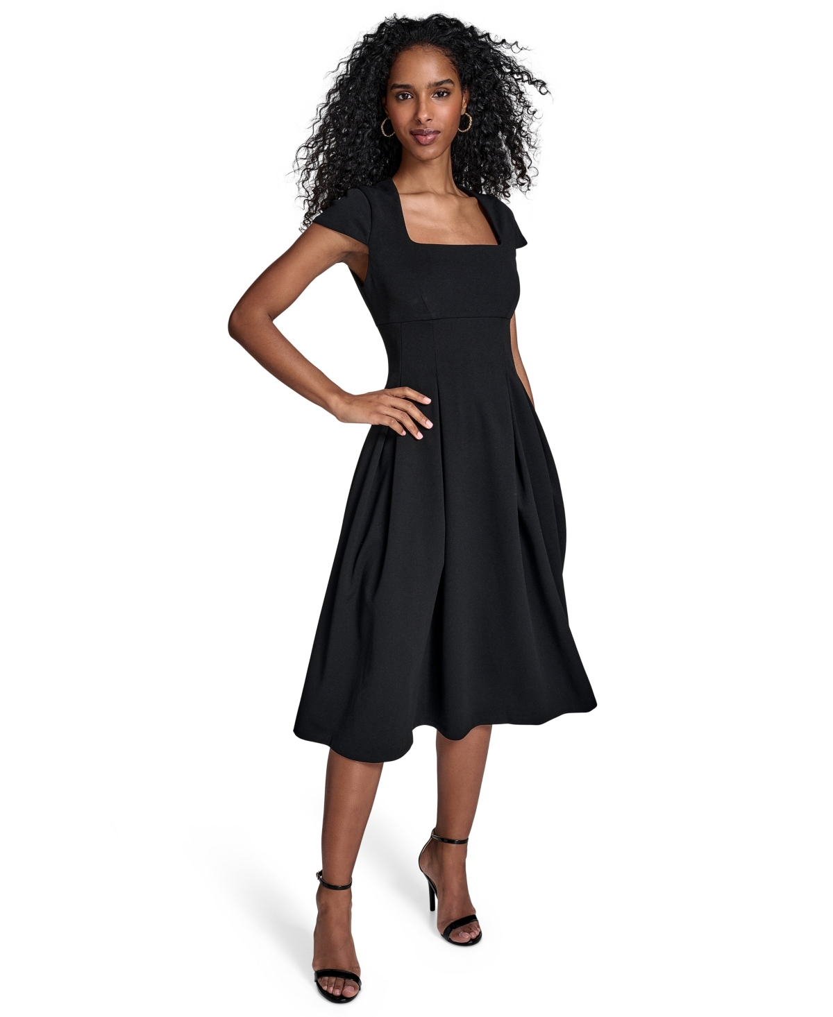 Women's Scuba Crepe Square-Neck Fit & Flair Dress - Aubergine