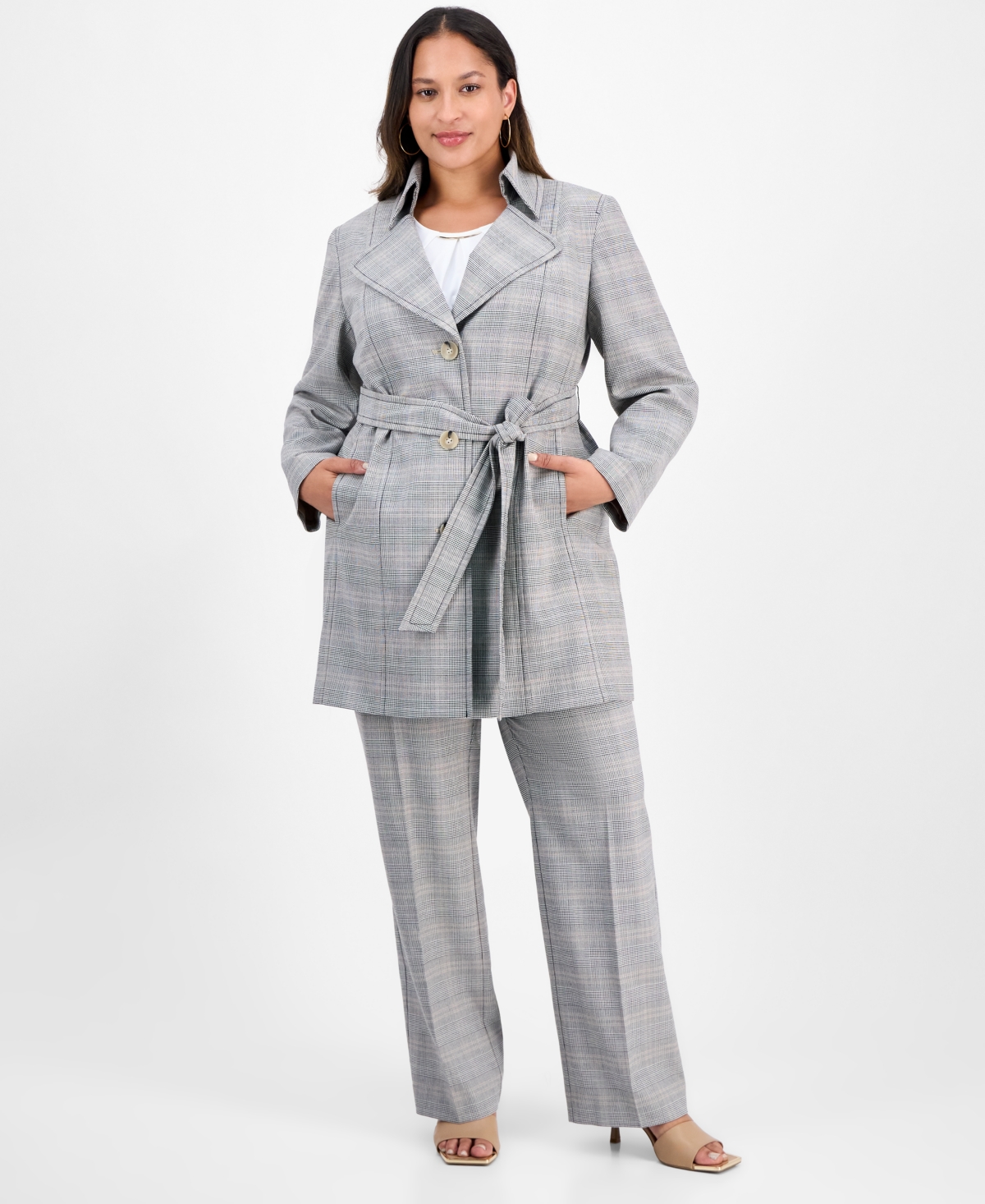 Kasper Plus Size Plaid Jacket In Gray
