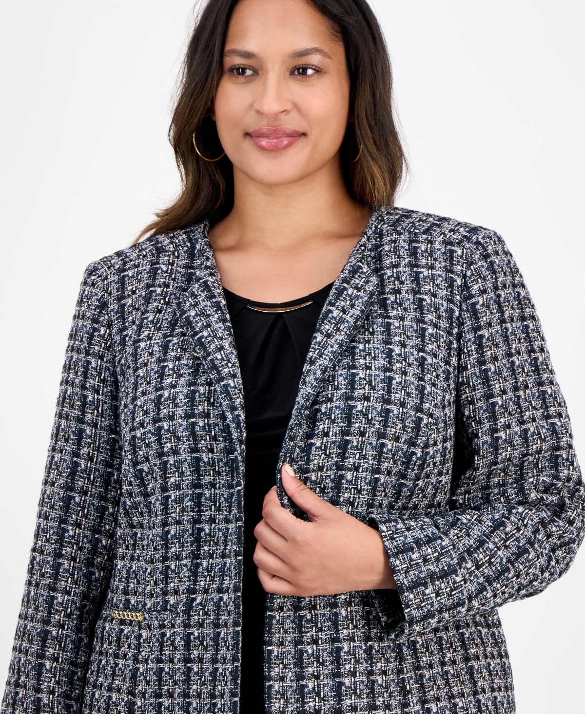 Kasper Plus Size Tweed Metallic-trim Jacket