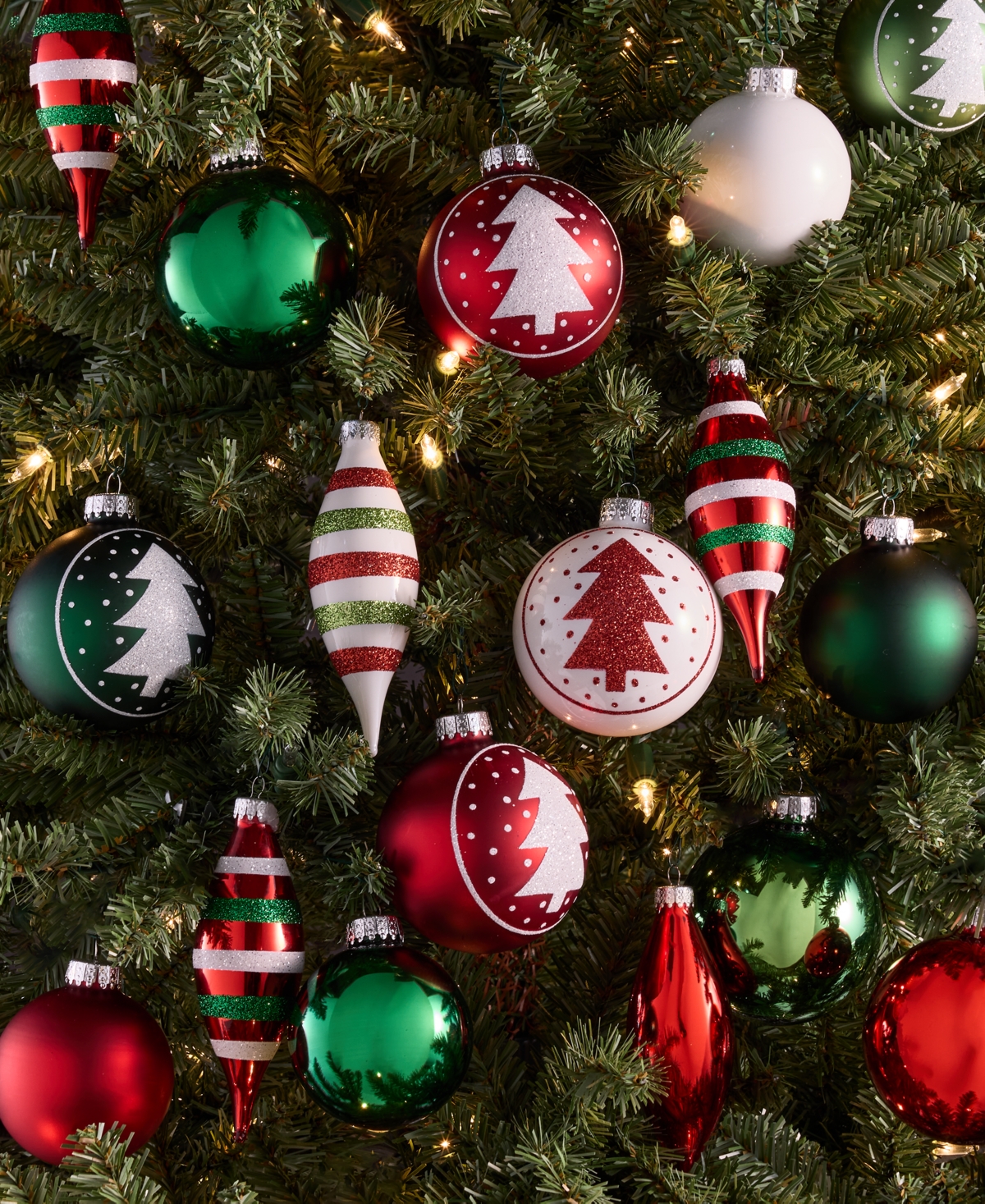 Holiday Lane Heritage Set Of 22 Glass Red, Green & White Ornaments, Macy's Exclusive In Multi