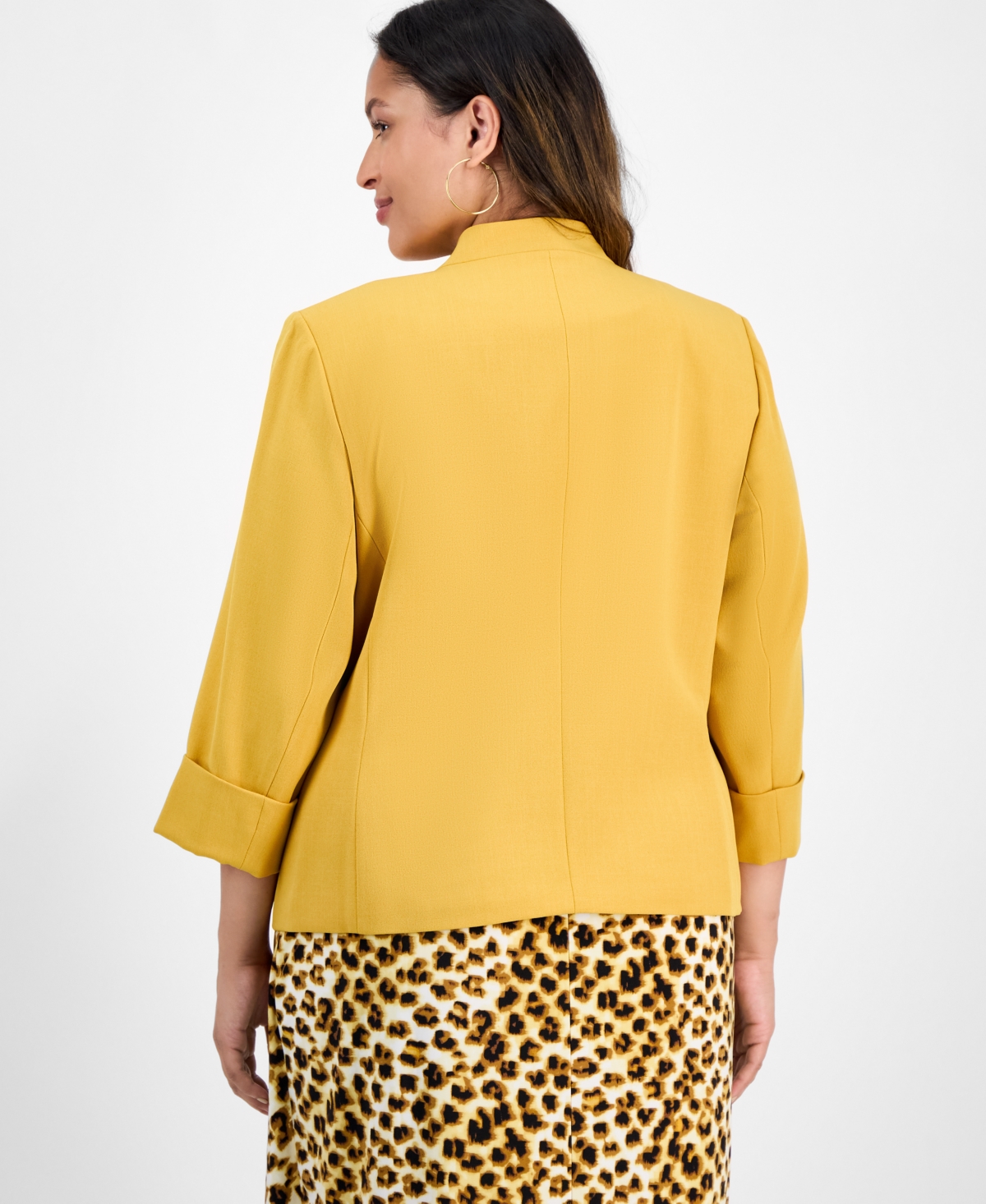 Kasper Plus Size Cuffed Kiss-front Blazer In Yellow