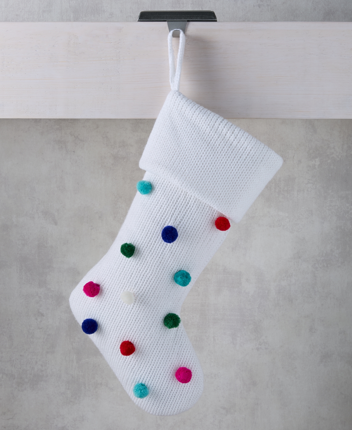 Holiday Lane Whimsy White Stocking With Pom Poms, Macy's Exclusive In White