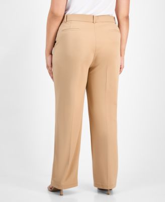 Plus Size Faux-Fly Straight-Leg Pants