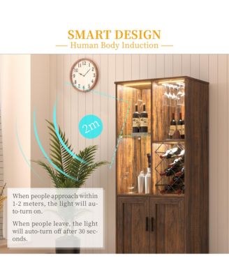 Modern style home bar cabinet with LED lights and tempered glass doors.