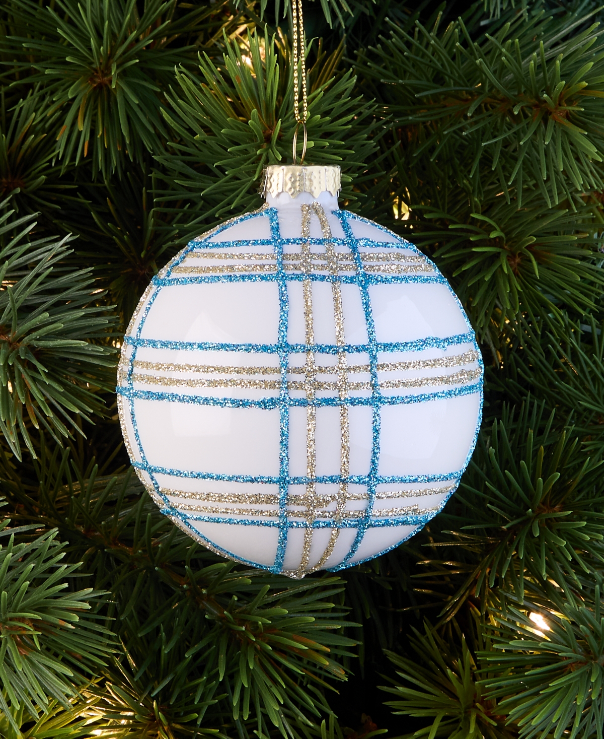 Holiday Lane Enchanted Emerald Glass Plaid Ball Ornament, Macy's Exclusive In Transparent