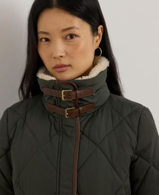 Women's Faux-Fur-Collar Diamond Quilted Jacket