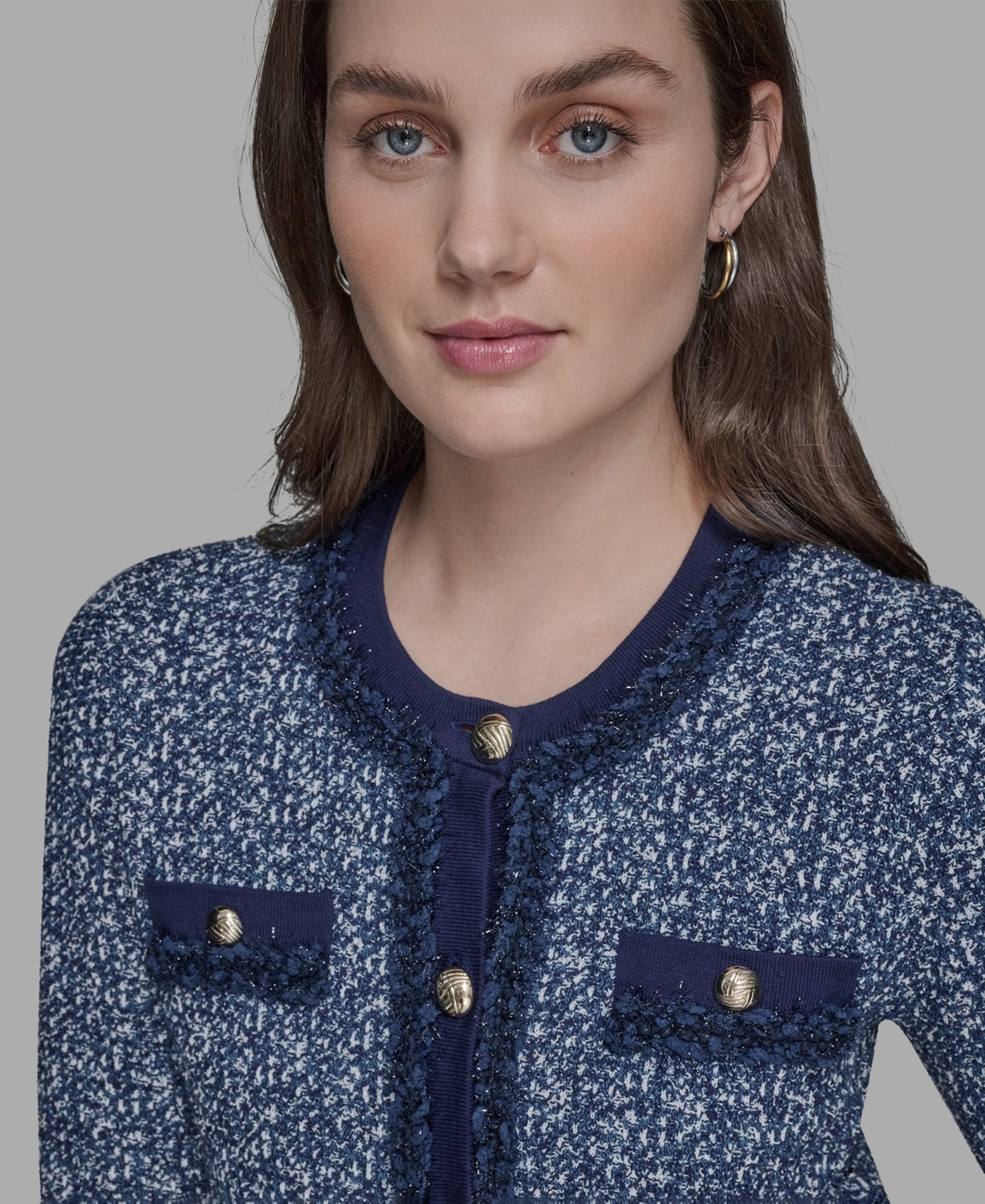 Karl Lagerfeld Petite Button-front Cardigan In Black