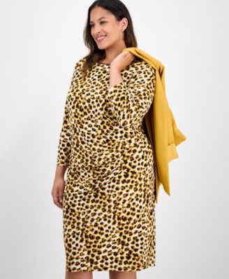 Plus Size Animal Print Long-Sleeve Dress 