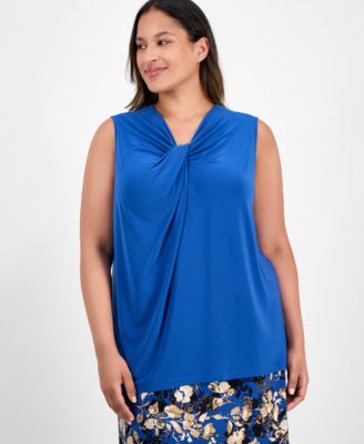 Kasper - Plus Size Sleeveless Knot-Neck Top