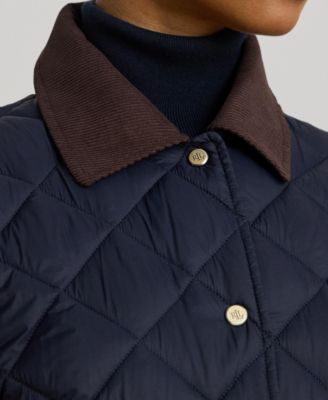 Women's Corduroy-Collar Diamond Quilted Jacket