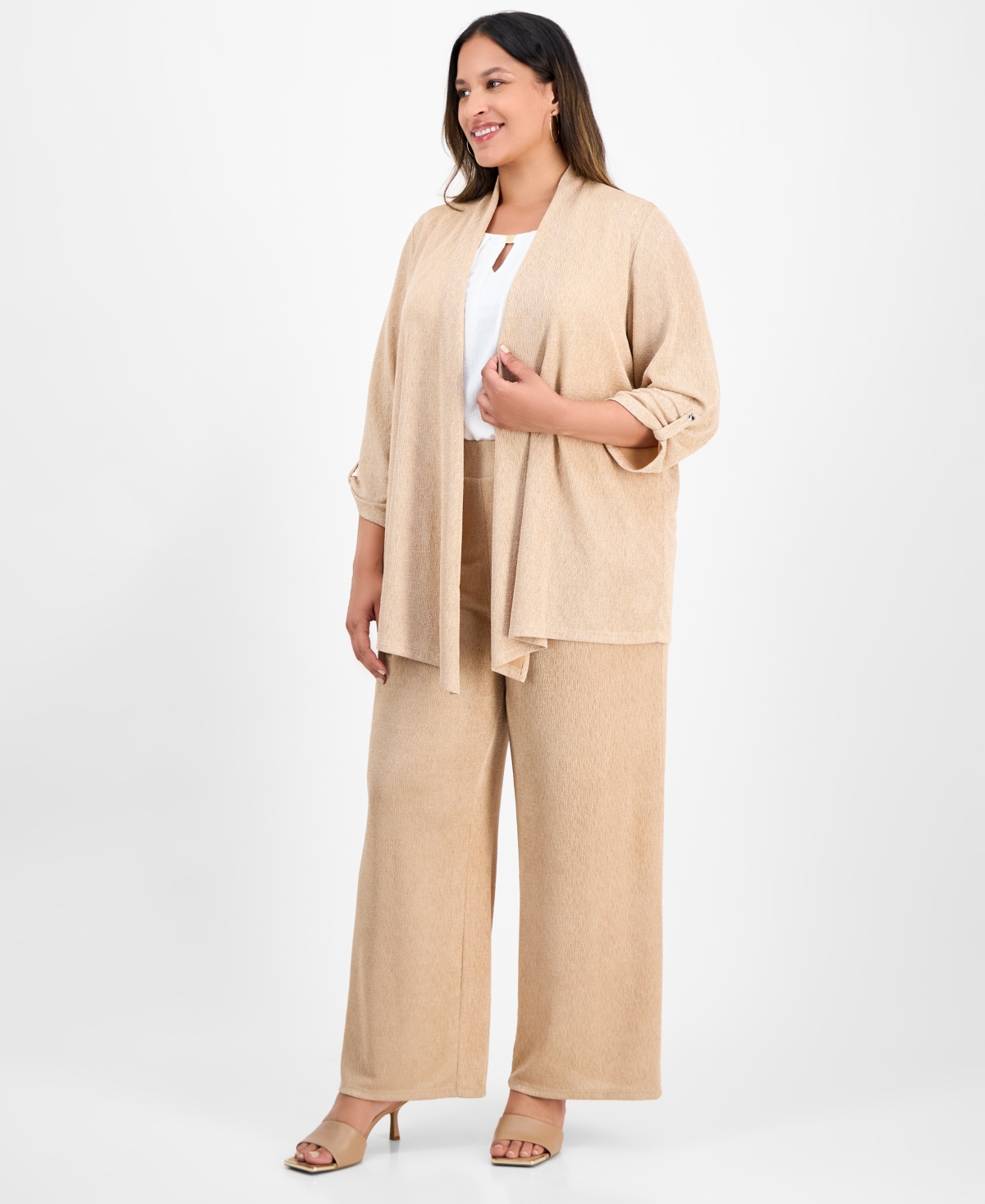 Kasper Plus Size Cozy Open-front Cardigan In Multi