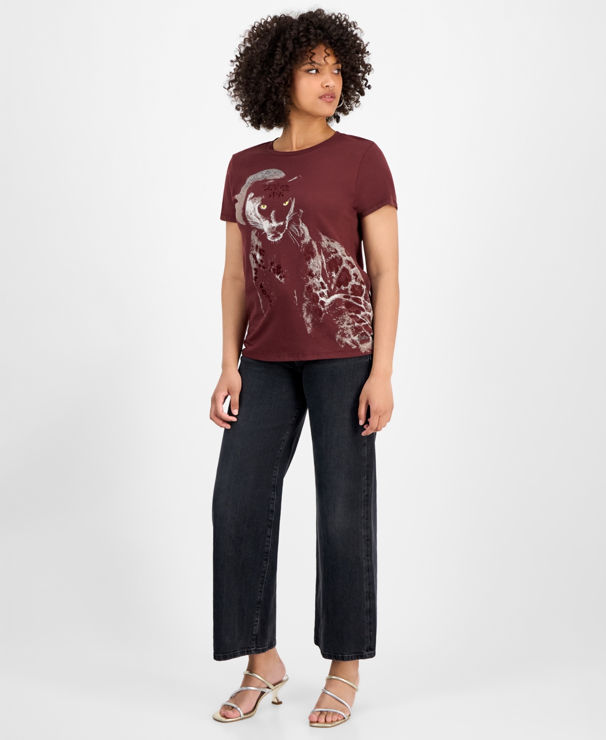 Guess Women's Panther Moon Studded Easy T-shirt In Multi