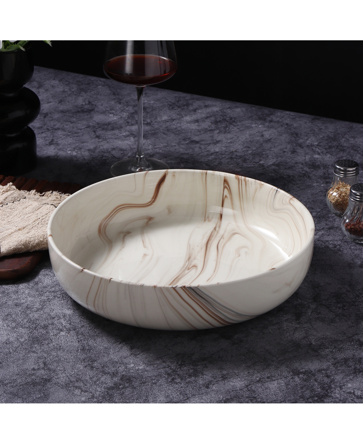 Lorren Home Trends Shiny Marble Pattern Serving Bowl, 96-oz. In Sand
