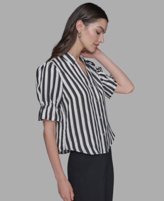 Petite Striped Puff-Sleeve Shirt 