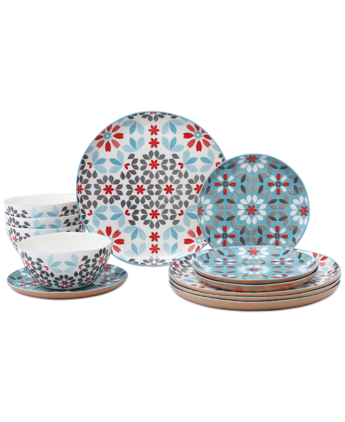 Lorren Home Trends Floral 12-pc. Dinnerware Set, Service For 4 In Blue