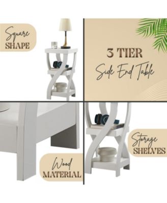 3 Tier End Table - Square End Table - Table for Bedroom - End Table with Shelves - Bedside Nightstand