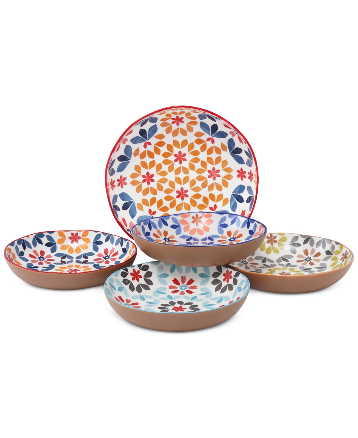 Lorren Home Trends Geo Floral 5-pc. Pasta/all-purpose Bowl Set In Multi