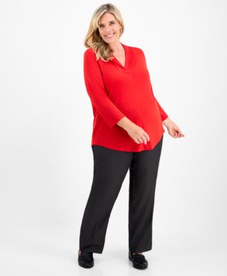 Plus Size Solid V-Neck 3/4-Sleeve Top