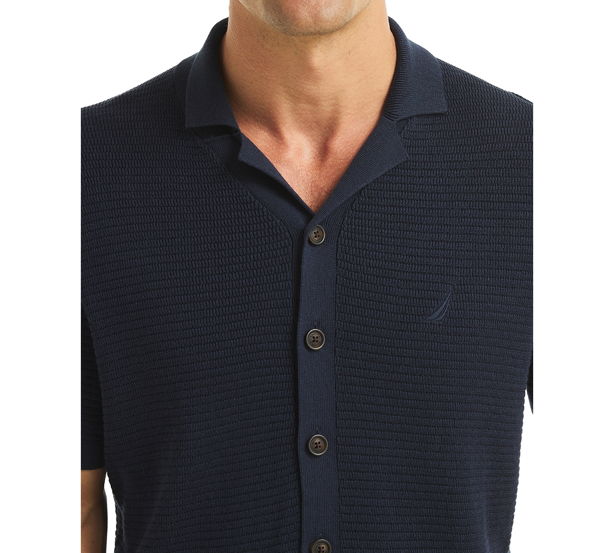 Nautica Men's Short Sleeve Button-front Camp Sweater In Blue