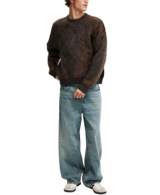Men's Box Fit Fuzzy Crew Knit Sweater