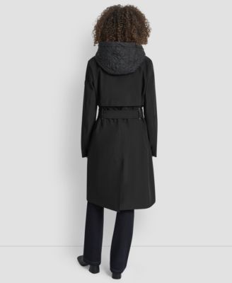 Women's Hooded Bibbed Belted Trench Coat