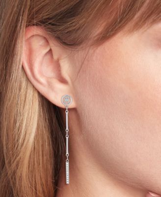 Logo & Pav&eacute; Bar Linear Drop Earrings
