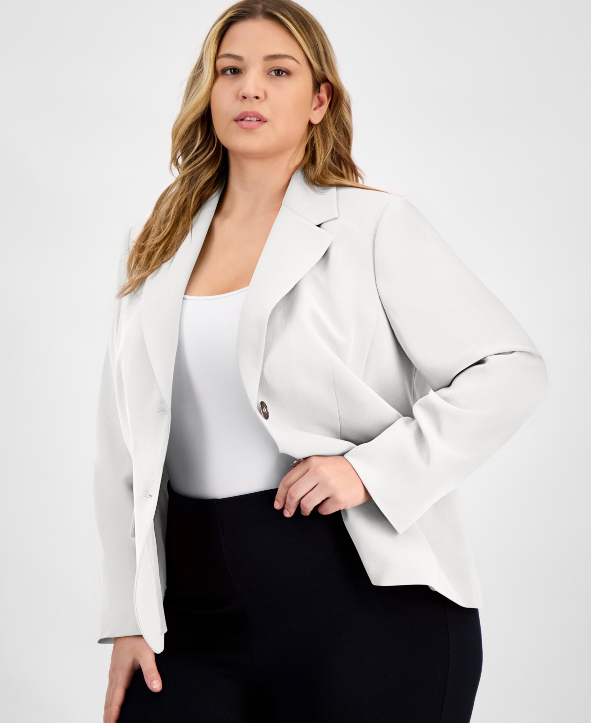 Kasper Plus Size Notched-collar Blazer In White