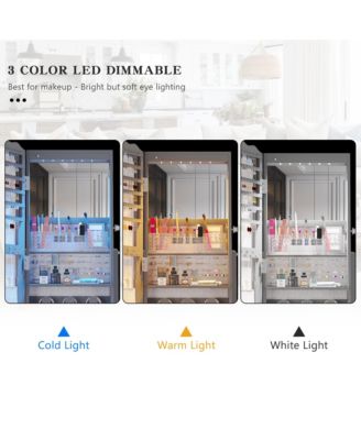 60&deg; Rotating Full-Length Mirror Jewelry Cabinet with Lights