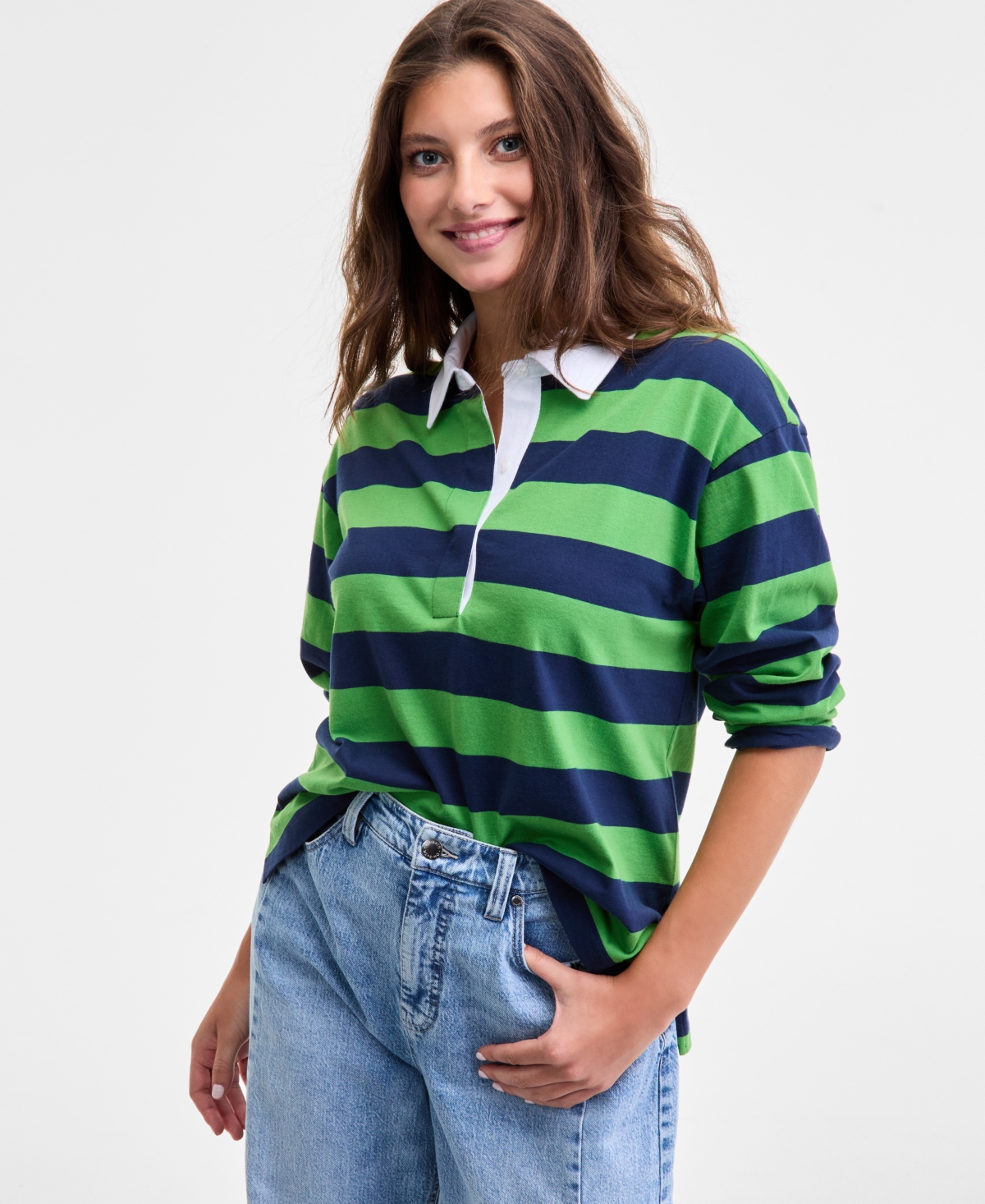 On 34th Women's Striped Rugby Top, Macy's Exclusive In Green
